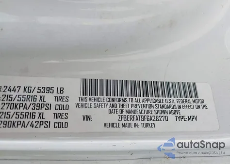 2015 Ram Promaster City Tradesman from USA, damaged, VIN ZFBERFAT9F6A28270